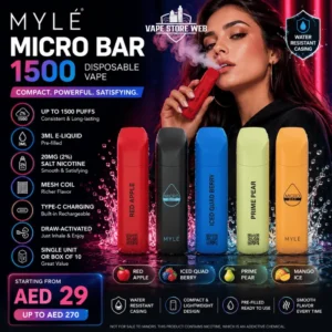 myle micro bar 1500 puffs disposable vape 20mg 3ml waterproof in dubai