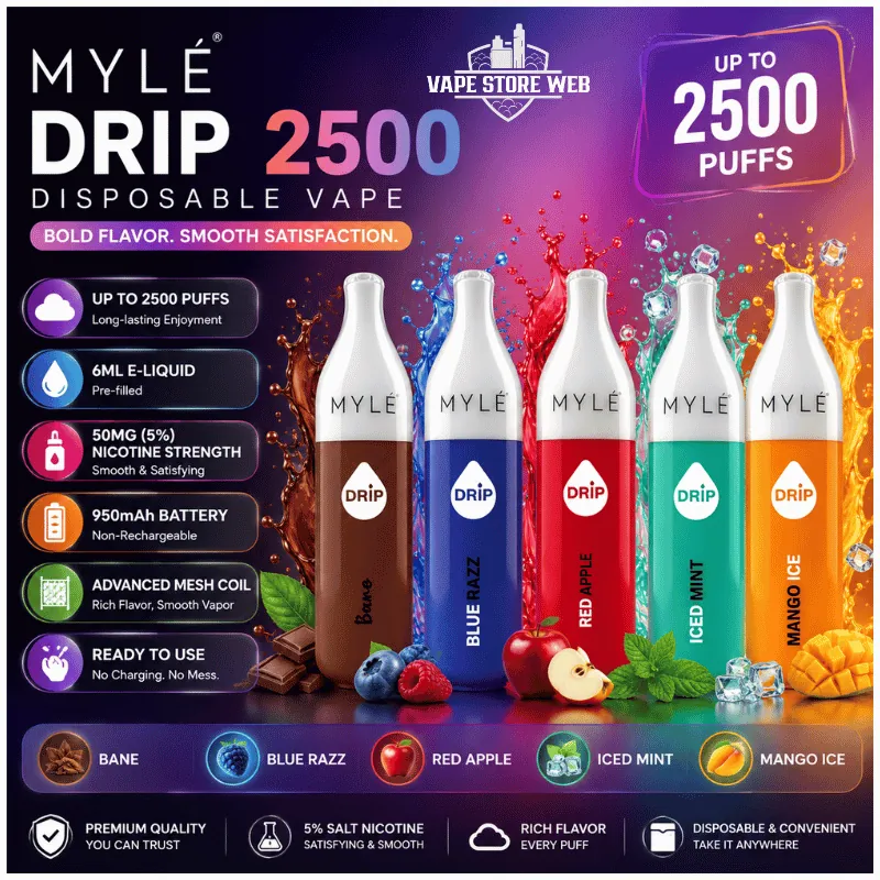 MYLE Drip 2500 Puffs 50Mg Disposable Vape in Dubai 1 myle drip 2500 puffs 50mg disposable vape in dubai