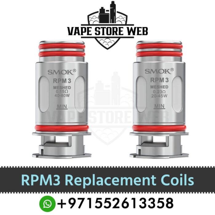 Smok RPM3 Replacement Coils Pod Coils (5PCS) in UAE The Smok RPM3 replacement coils for the latest Smok RPM5 pod vapes. Available in a choice of 0.15 and 0.23 Ohm for DL vaping with excellent flavour and vapour production.