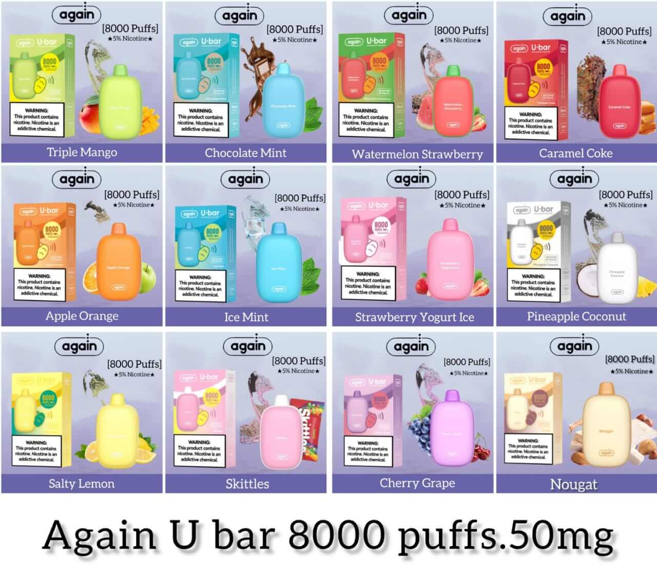 Best Again U-Bar 8000 Puffs 50mg Disposable Vape In Dubai Near Me