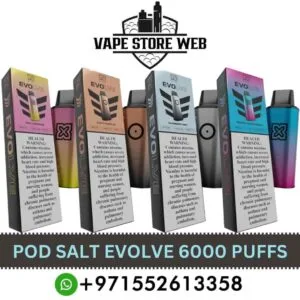 POD SALT EVOLVE 6000 Puffs Disposable Vape Price In UAE. EVOLVE 20MG 10ML Closed Pod Disposable Vape Available Now In Dubai