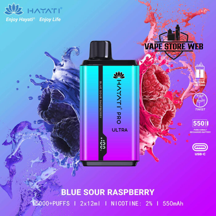 HAYATI Pro Ultra 15000 Puffs 20MG Disposable Vape Price in Dubai Blue Sour Raspberry