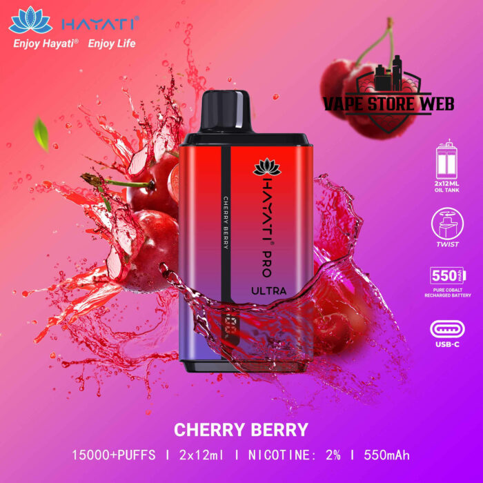 HAYATI Pro Ultra 15000 Puffs 20MG Disposable Vape Price in Dubai Cherry Berry