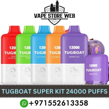 TUGBOAT SUPER 12000 + 12000 Puffs 50MG Disposable Vape in UAE. TUGBOAT Super Kit 24000 Puffs Disposable Vape in Dubai. Vape Shop