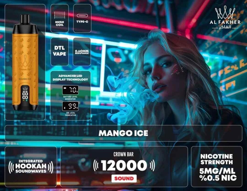 AL FAKHER Crown Bar 12000 Puffs Disposable Vape In Dubai MANGO ICE