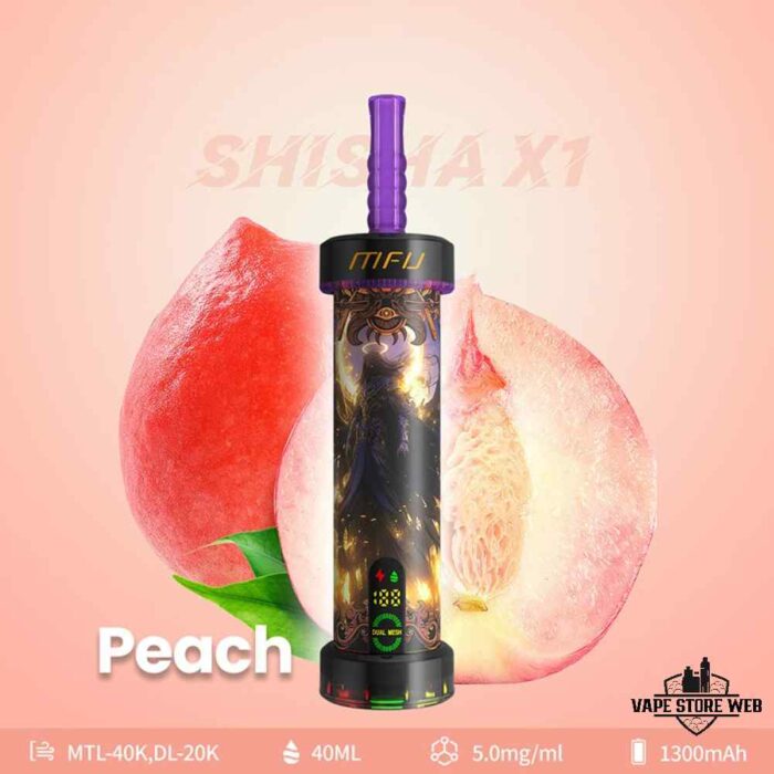 MFU Shisha X1 40000 Puffs Salt Nicotine 5mg Disposable Vape in Dubai Peach