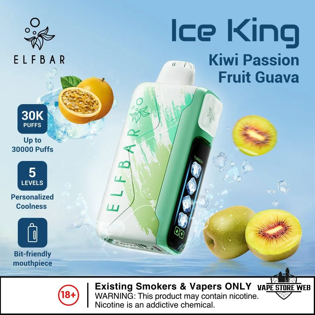 ELF BAR Ice King 30000 Puffs 50MG Disposable Vape in Dubai 10 ELF BAR ICE KING 30000 PRICE IN DUBAI KIWI PASSION FRUIT GUAVA