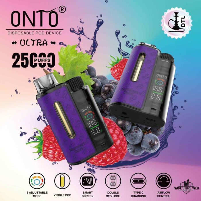 ONTO Ultra 25000 Puffs Disposable Vape Price in Dubai Raspberry Grape