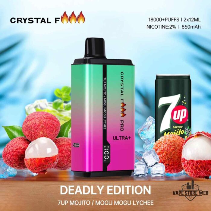 CRYSTAL Fire Pro Ultra 18000 Puffs Disposable Vape Price in Dubai 7up Mojito Mogu Mogu Lychee