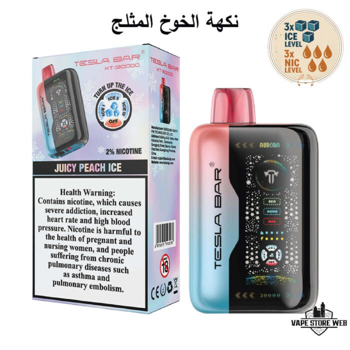 TESLA Bar XT 30000 Puffs 20MG Disposable Vape Price in Dubai Juicy Peach Ice