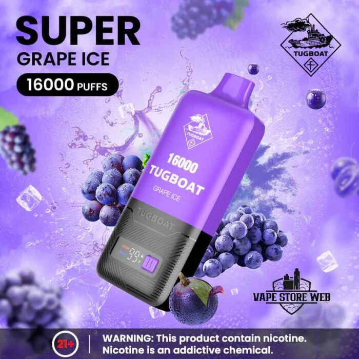 TUGBOAT Super 16000 Puffs 50MG Disposable Vape Price in Dubai Grape Ice