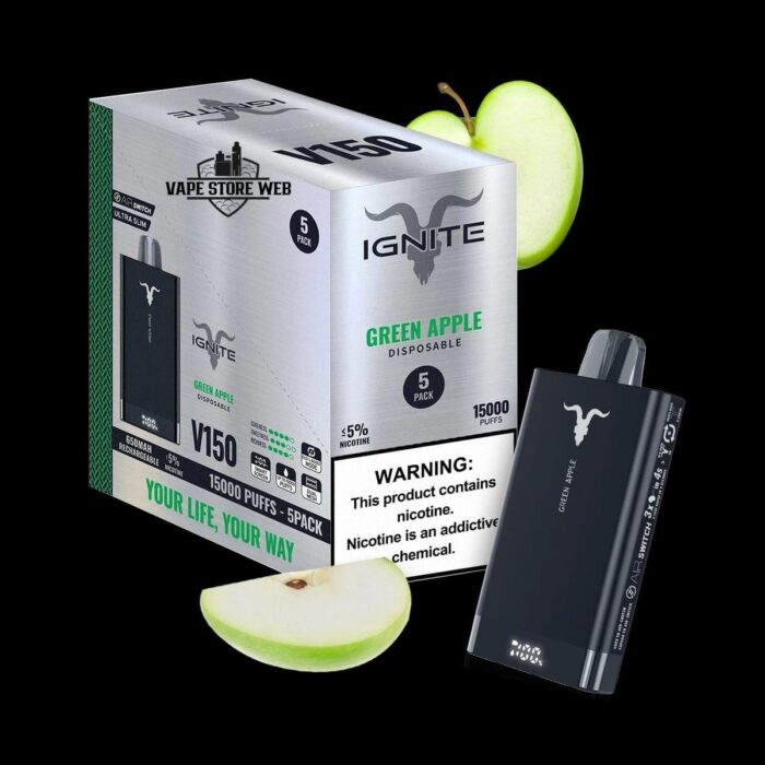 ignite v150 15000 puffs disposable vape in dubai green apple