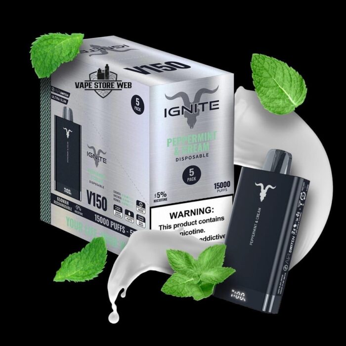 ignite v150 15000 puffs disposable vape in dubai peppermint and cream