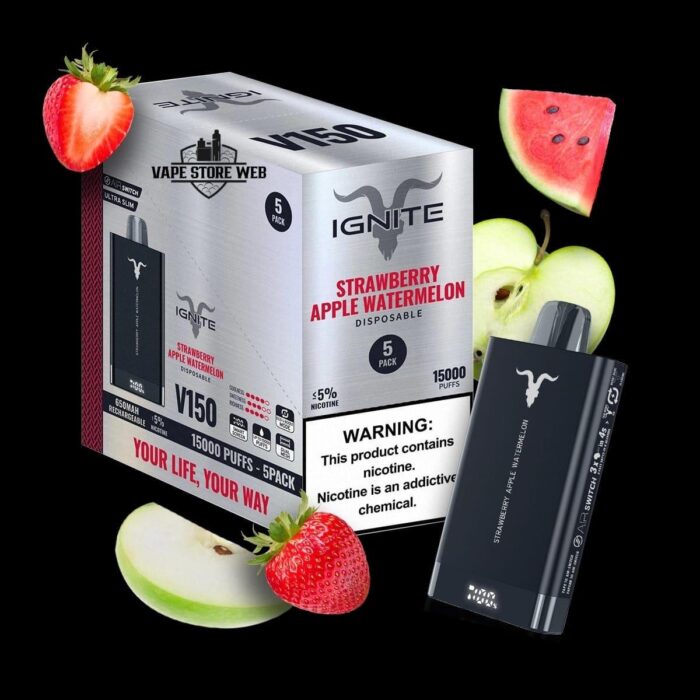 ignite v150 15000 puffs disposable vape in dubai strawberry apple watermelon
