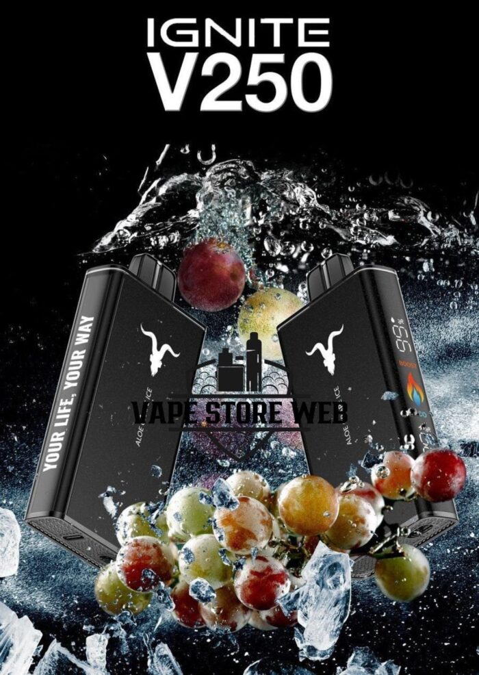 ignite v250 25k puffs disposable vape in dubai aloe grape ice