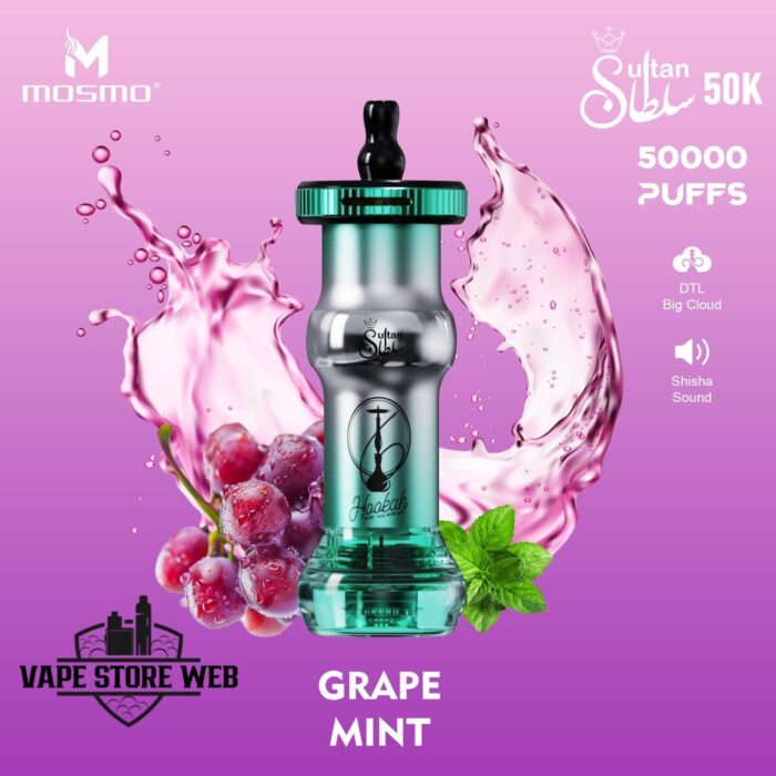 mosmo sultan 50k puffs shisha style 50mg disposable vape in dubai grape mint