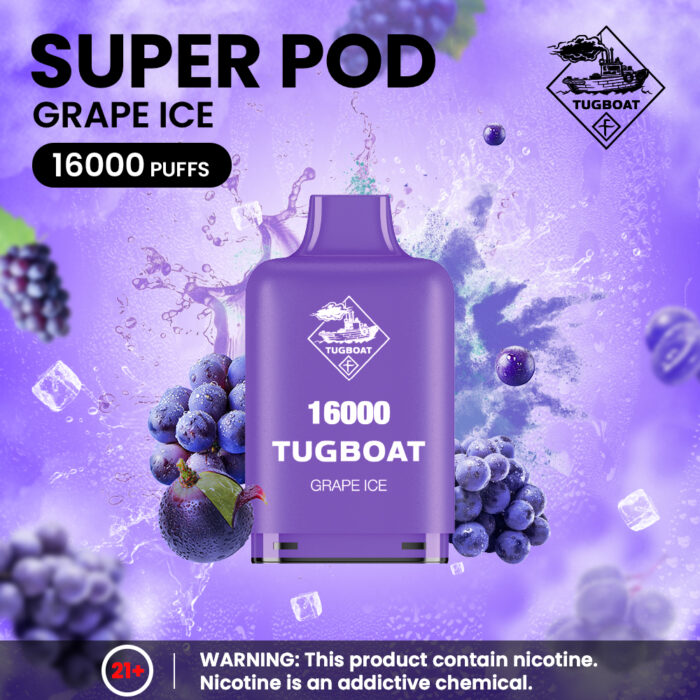 Tugboat Super 16000 Pod Cartridges Disposable Vape Grape-Ice