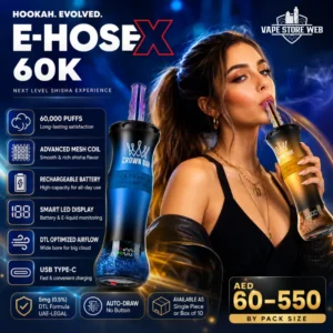 Crown Bar Al Fakher E Hose X 60000 Puffs 6mg nicotine 0.6 resistance shisha in Dubai