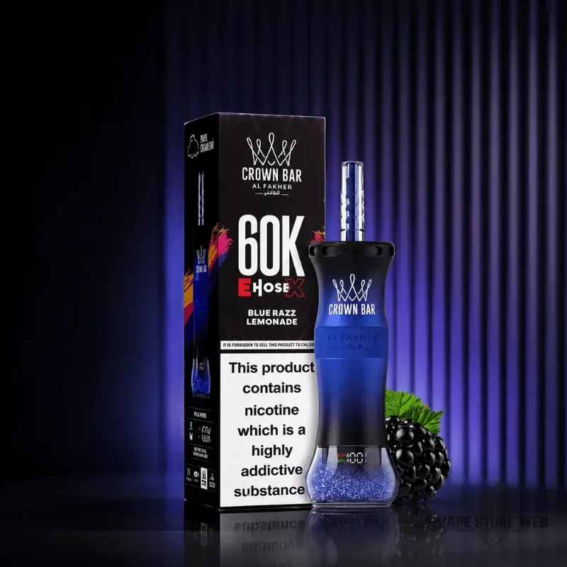 Crown Bar Al Fakher E Hose X 60000 Puffs 6mg nicotine 0.6 resistance shisha in Dubai 24 crown bar al fakher e hose x 60000 puffs 6mg nicotine 06 resistance shisha in dubai blue razz lemonade