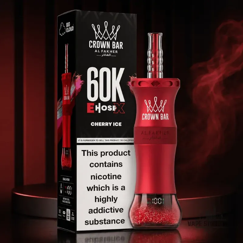 Crown Bar Al Fakher E Hose X 60000 Puffs 6mg nicotine 0.6 resistance shisha in Dubai 25 crown bar al fakher e hose x 60000 puffs 6mg nicotine 06 resistance shisha in dubai cherry ice
