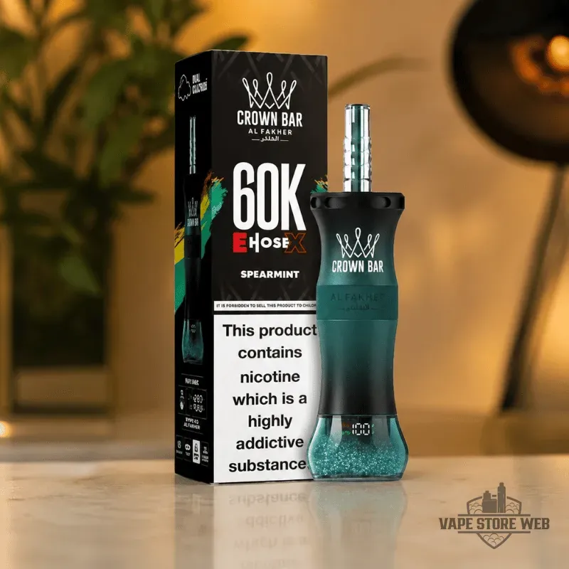 Crown Bar Al Fakher E Hose X 60000 Puffs 6mg nicotine 0.6 resistance shisha in Dubai 28 crown bar al fakher e hose x 60000 puffs 6mg nicotine 06 resistance shisha in dubai spearmint