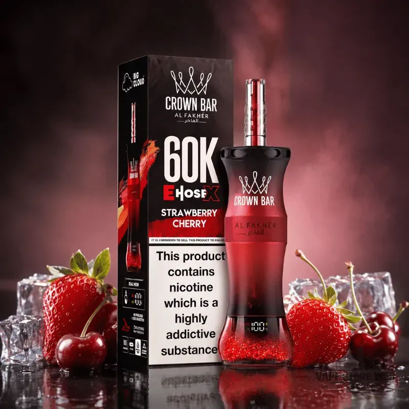 Crown Bar Al Fakher E Hose X 60000 Puffs 6mg nicotine 0.6 resistance shisha in Dubai 29 crown bar al fakher e hose x 60000 puffs 6mg nicotine 06 resistance shisha in dubai strawberry cherry