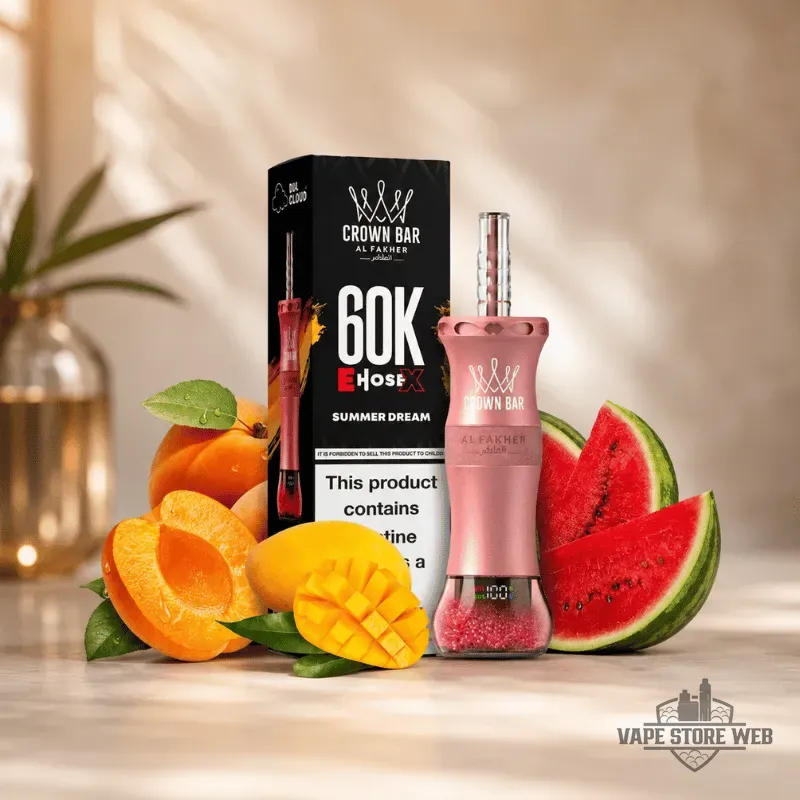Crown Bar Al Fakher E Hose X 60000 Puffs 6mg nicotine 0.6 resistance shisha in Dubai 30 crown bar al fakher e hose x 60000 puffs 6mg nicotine 06 resistance shisha in dubai summer dream