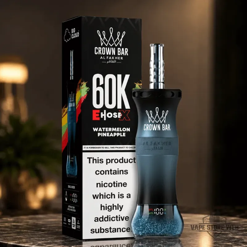 Crown Bar Al Fakher E Hose X 60000 Puffs 6mg nicotine 0.6 resistance shisha in Dubai 19 crown bar al fakher e hose x 60000 puffs 6mg nicotine 06 resistance shisha in dubai watermelon pineapple