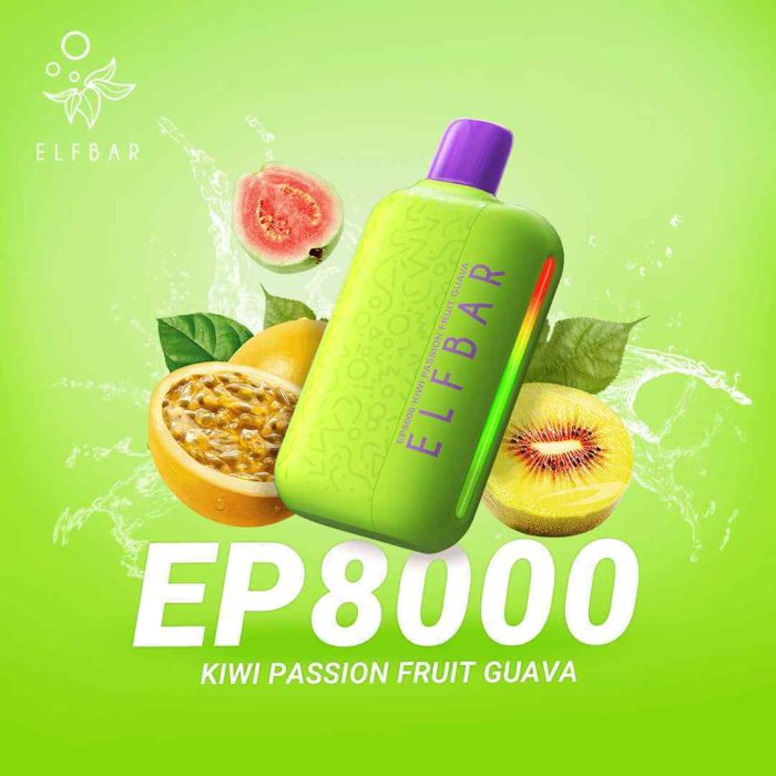 Elfbar ep 8000 puffs 5_(50mg) none rechargeable disposable vape in Dubai KIWI-PASSION-FRUIT-GUAVA