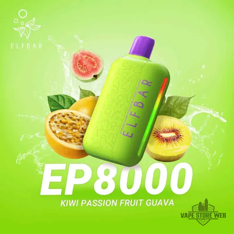 Elfbar ep 8000 puffs 5%(50mg) none rechargeable disposable vape in Dubai 6 elfbar ep 8000 puffs 550mg none rechargeable disposable vape in dubai kiwi passion fruit guava