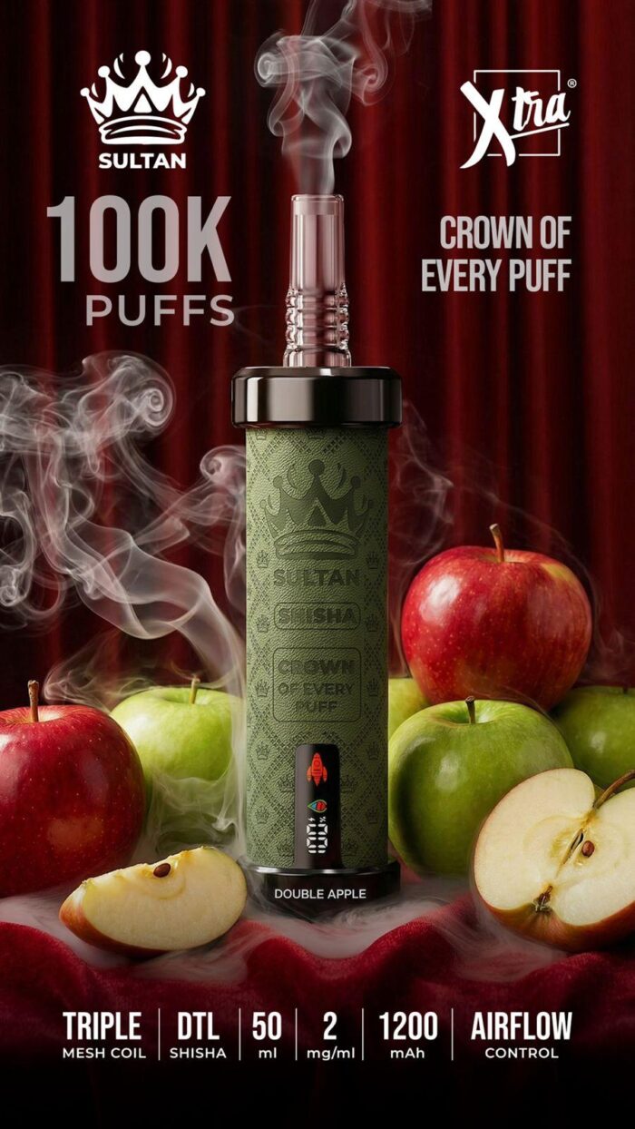 Sultan xtra shisha Dtl 100k puffs 2mg nicotine triple mesh vape in Dubai double apple