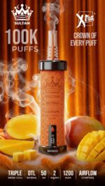 Sultan xtra shisha Dtl 100k puffs 2mg nicotine triple mesh vape in Dubai mango