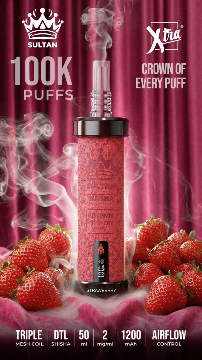 Sultan xtra shisha Dtl 100k puffs 2mg nicotine triple mesh vape in Dubai strawberry