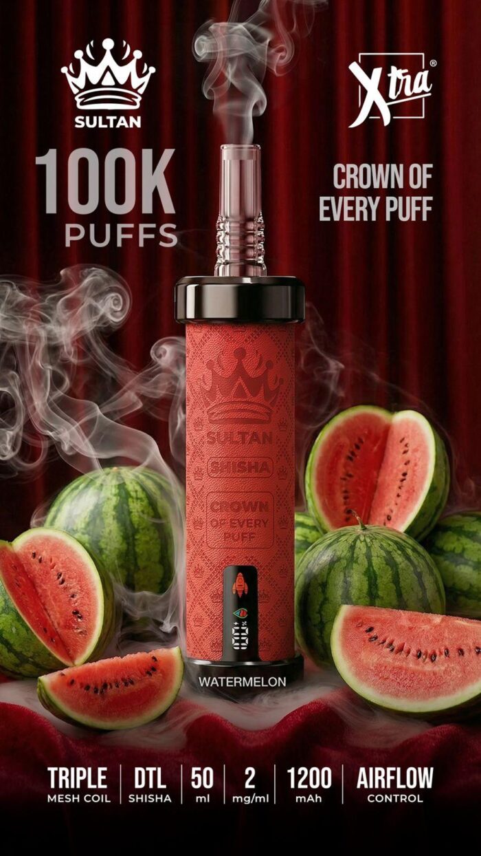 Sultan xtra shisha Dtl 100k puffs 2mg nicotine triple mesh vape in Dubai watermelon