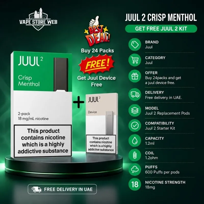 Juul 2 Crisp Menthol 24 packs | Get Free Juul Device 2 Juul 2 Crisp Menthol 24 Packs Get Free Juul