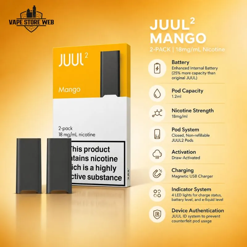 Juul 2 Pod System mango contents in Dubai 2 Juul 2 Pod System Mango Contents