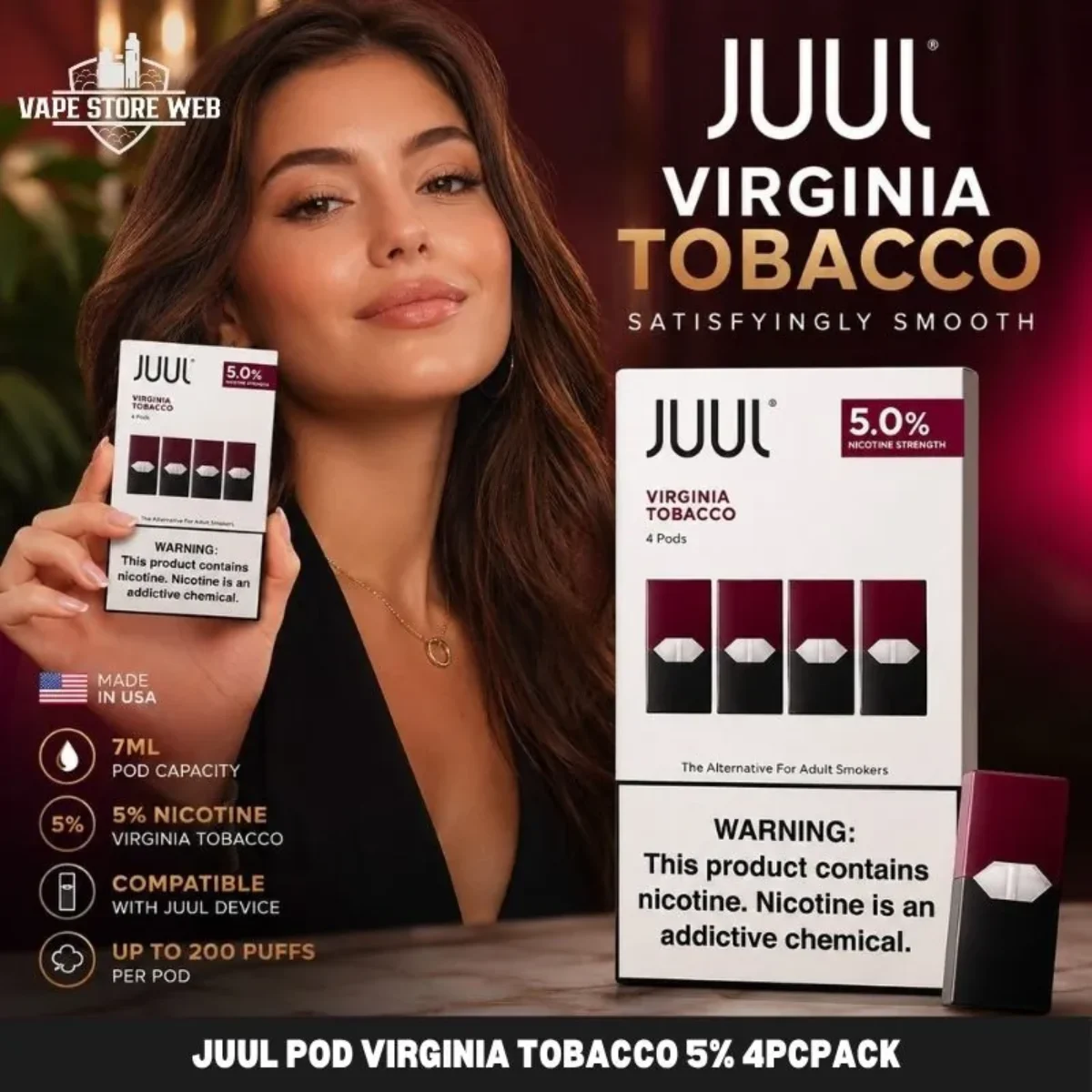 juul virginia tobacco 5 TB 5% 2-pack (8ct/bx) Available in Menthol JUUL 5% Nicotine Pods |