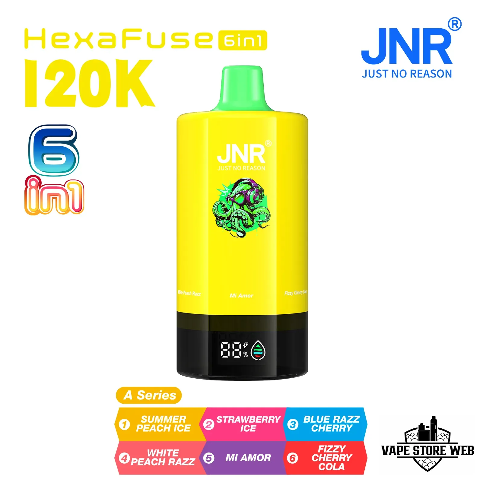 JNR HexaFuse 120K Puffs Disposable Vape 6in1 in Dubai UAE 11 jnr-hexafuse-120000-puffs-20mg-nicotine-6-in-1-rechargeable-disposable-vape-in-dubai-2-a-series-1